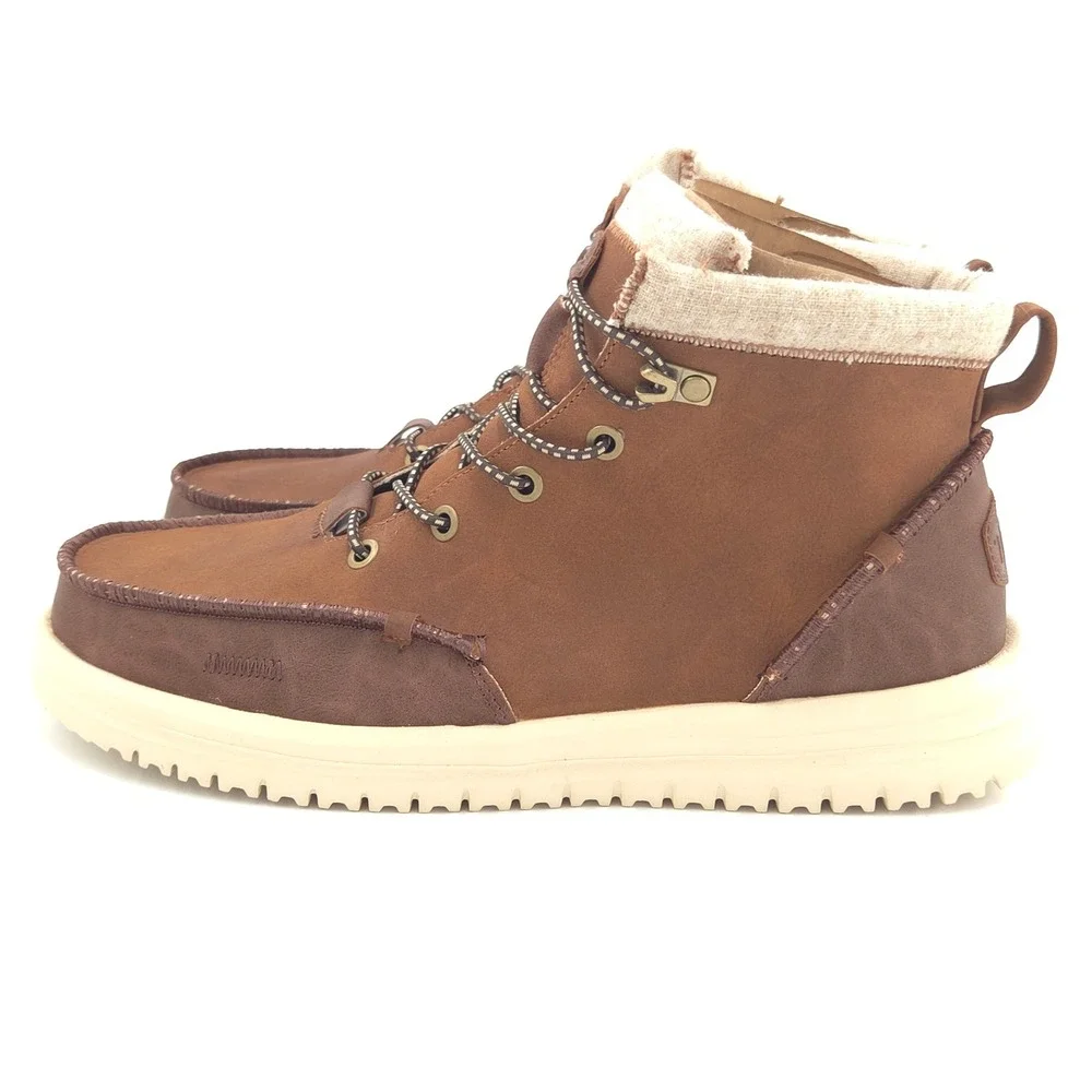 Hey Dude Bradley Classic Tumbled Boots Mens 9 Cognac Brown Water Repellent NEW